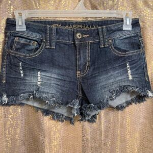 Blue Asphalt Low Rise Dark Blue Cut Off Denim Shorts Y2k 2000s Size 9